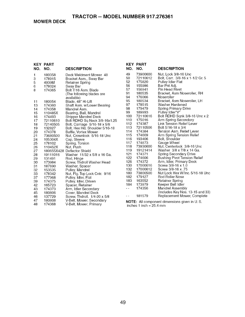 Mower deck | Craftsman 917.276361 User Manual | Page 49 / 64