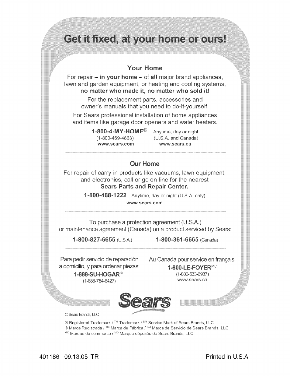 Your home, Our home | Craftsman 917.276361 User Manual | Page 64 / 64