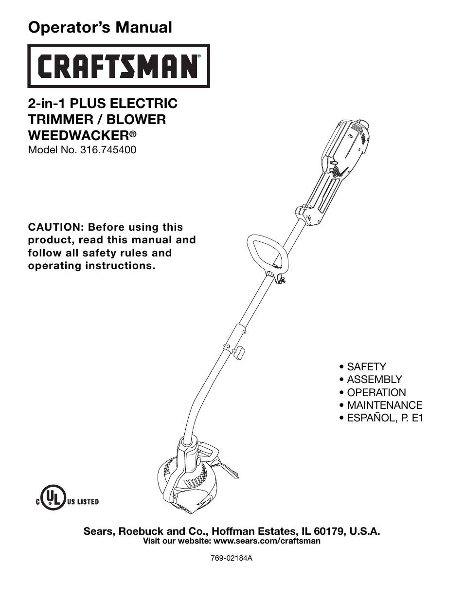 Craftsman 316.7454 User Manual | 24 pages