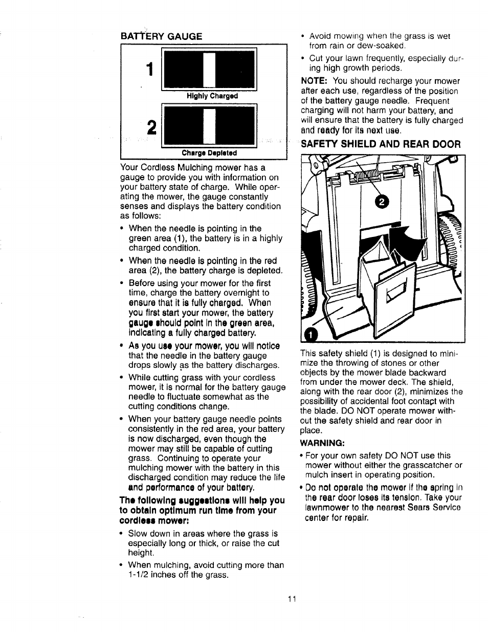 Safety shield and rear door, Warning, 2 b jh | Craftsman 900.370520 User Manual | Page 11 / 40