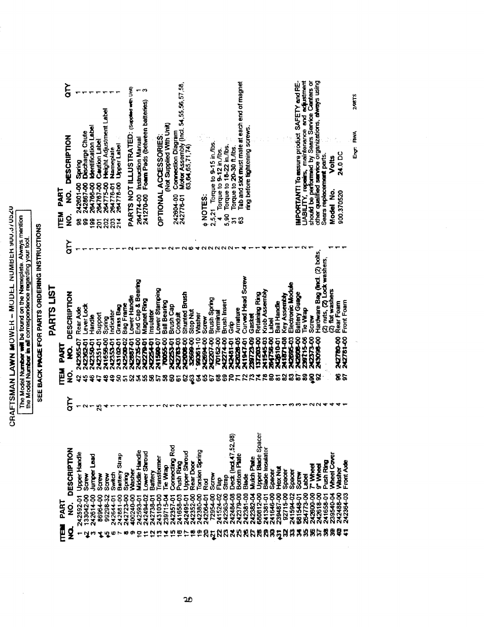 Parts list | Craftsman 900.370520 User Manual | Page 20 / 40