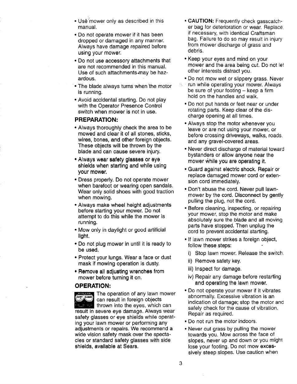 Preparation, Operation | Craftsman 900.370520 User Manual | Page 3 / 40