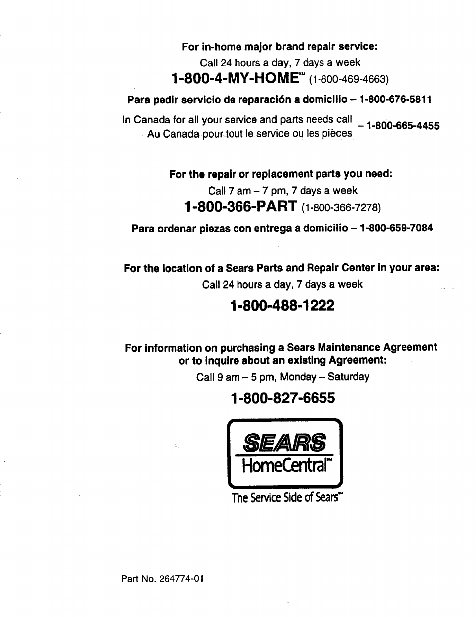 800-4-my-home®“ (1 aoo-469-4663), 1 aoo, 800-4-my-home | Craftsman 900.370520 User Manual | Page 40 / 40