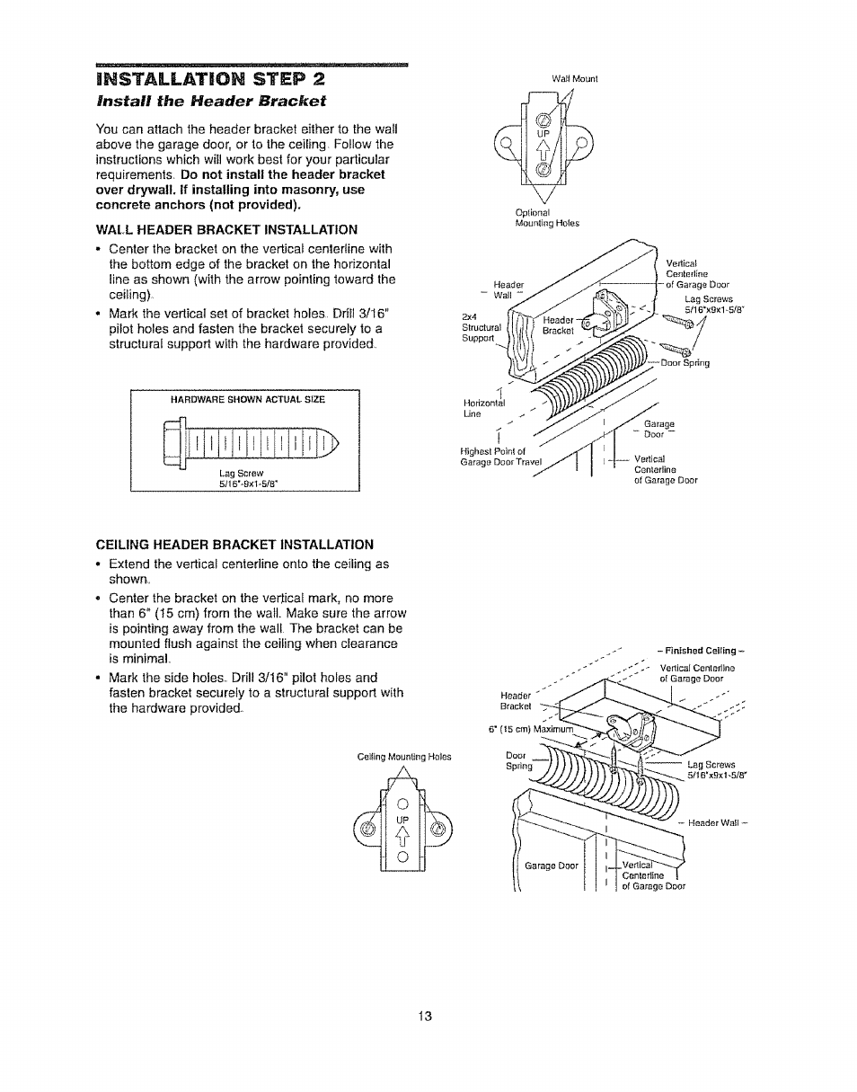 Installation step 2, Install the header bracket | Craftsman 139.53920D User Manual | Page 13 / 76