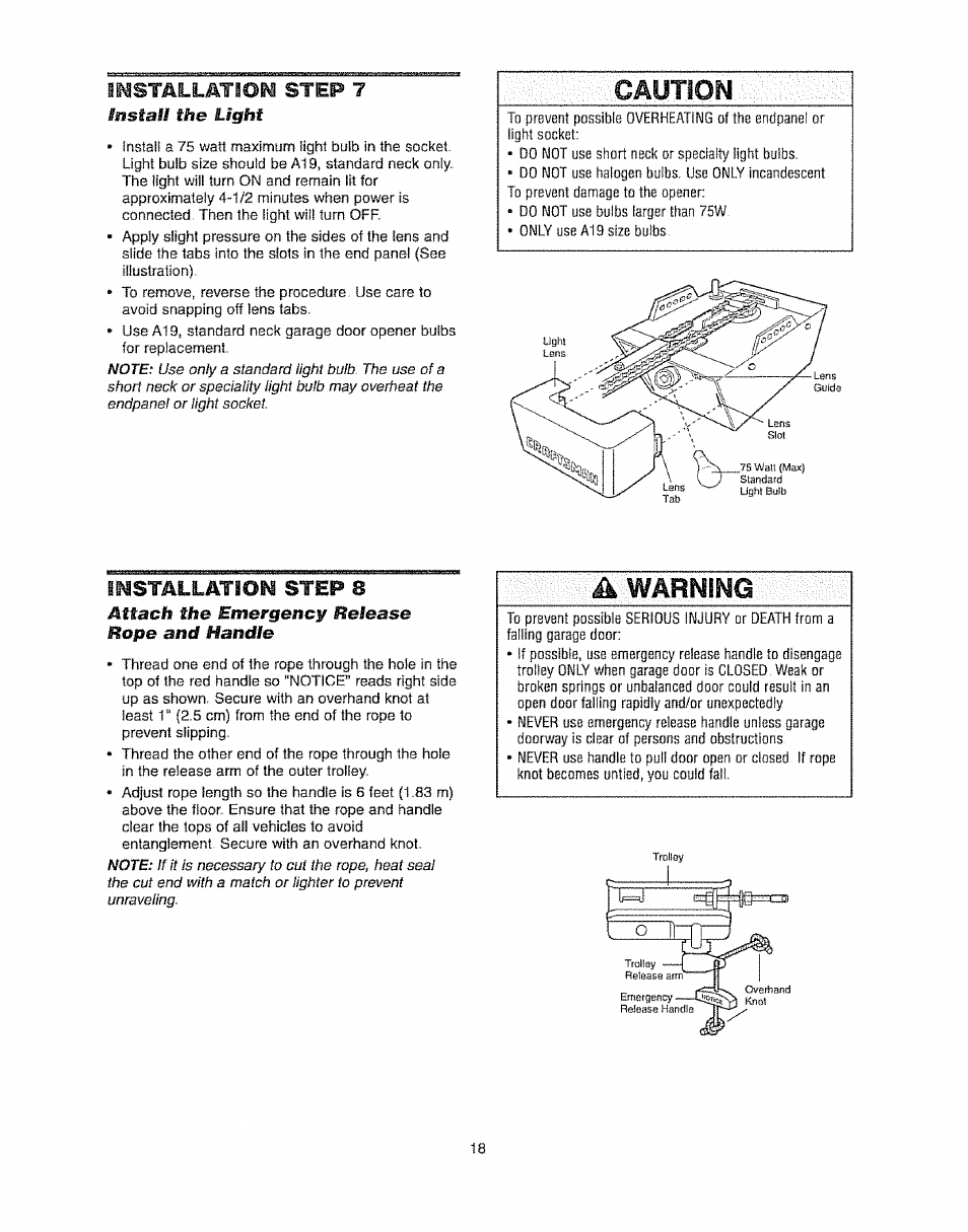 Imsmllatiol« step 7, Caution, A warning | Instâllâtï@n step 8 | Craftsman 139.53920D User Manual | Page 18 / 76