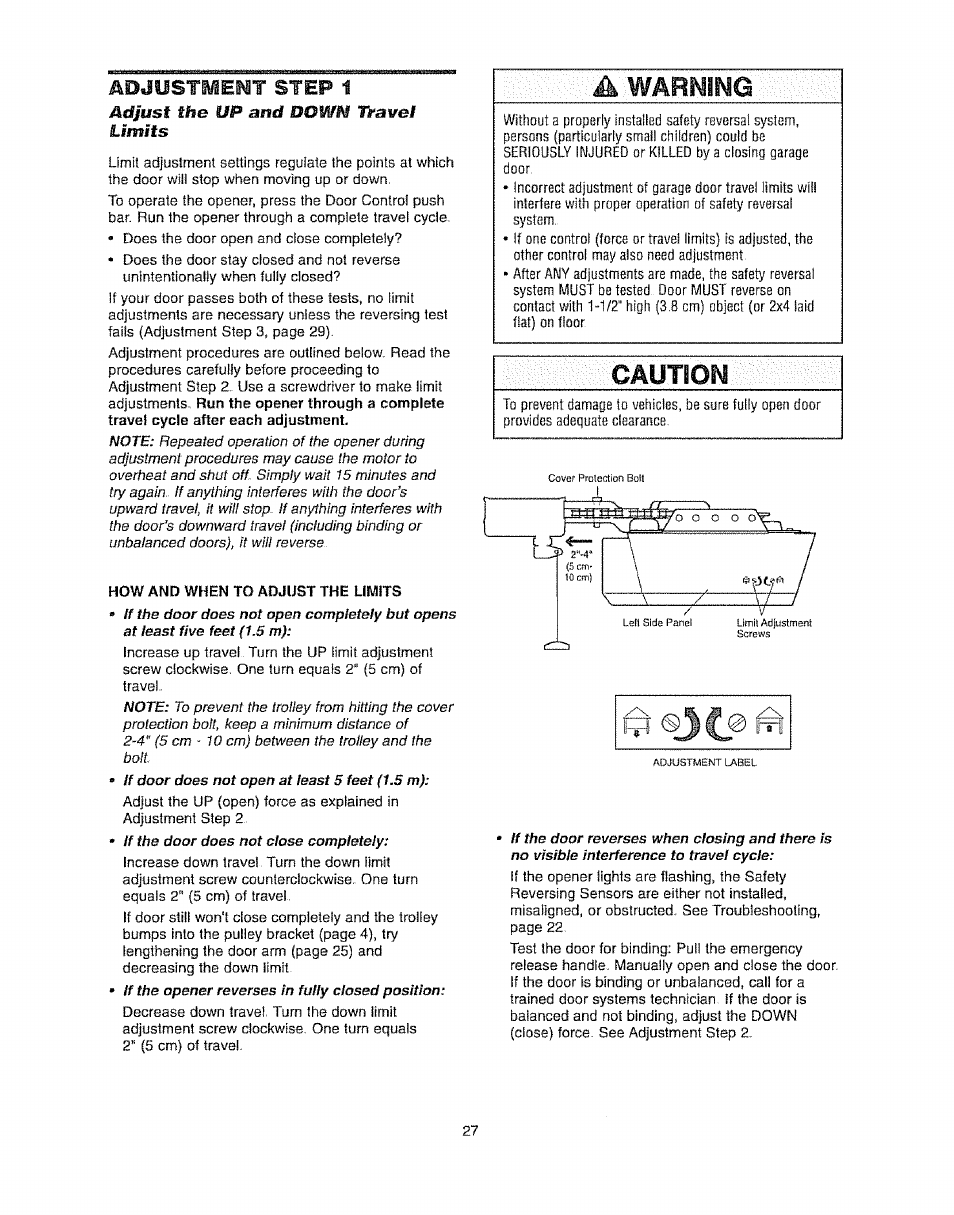 Warning, Caution, Adjustment step 1 | Craftsman 139.53920D User Manual | Page 27 / 76