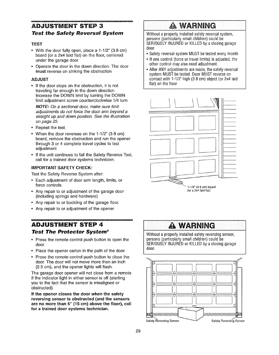 Mmsrmmmt, Warning, Awarning | Ad«bustment step 4 | Craftsman 139.53920D User Manual | Page 29 / 76