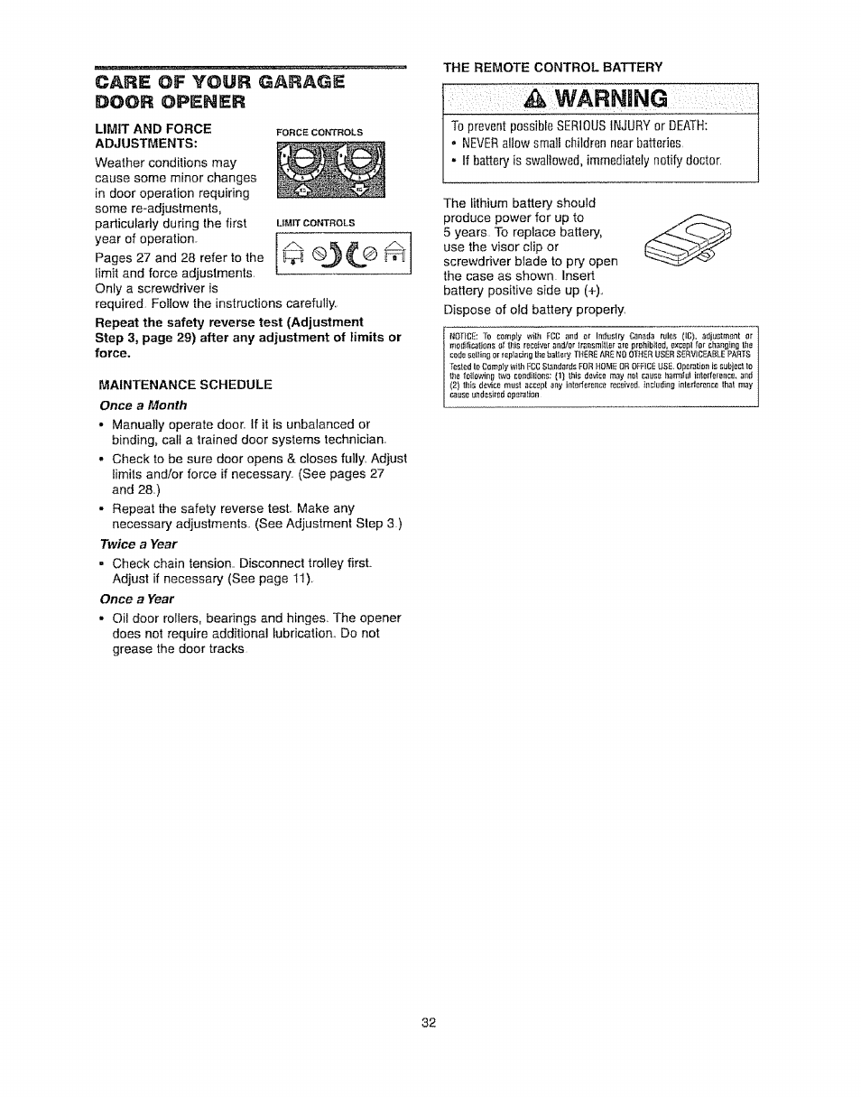 Cäüe of ¥oyh gäräoe ooor opener, A warning, Oyh gäräoe | Craftsman 139.53920D User Manual | Page 32 / 76