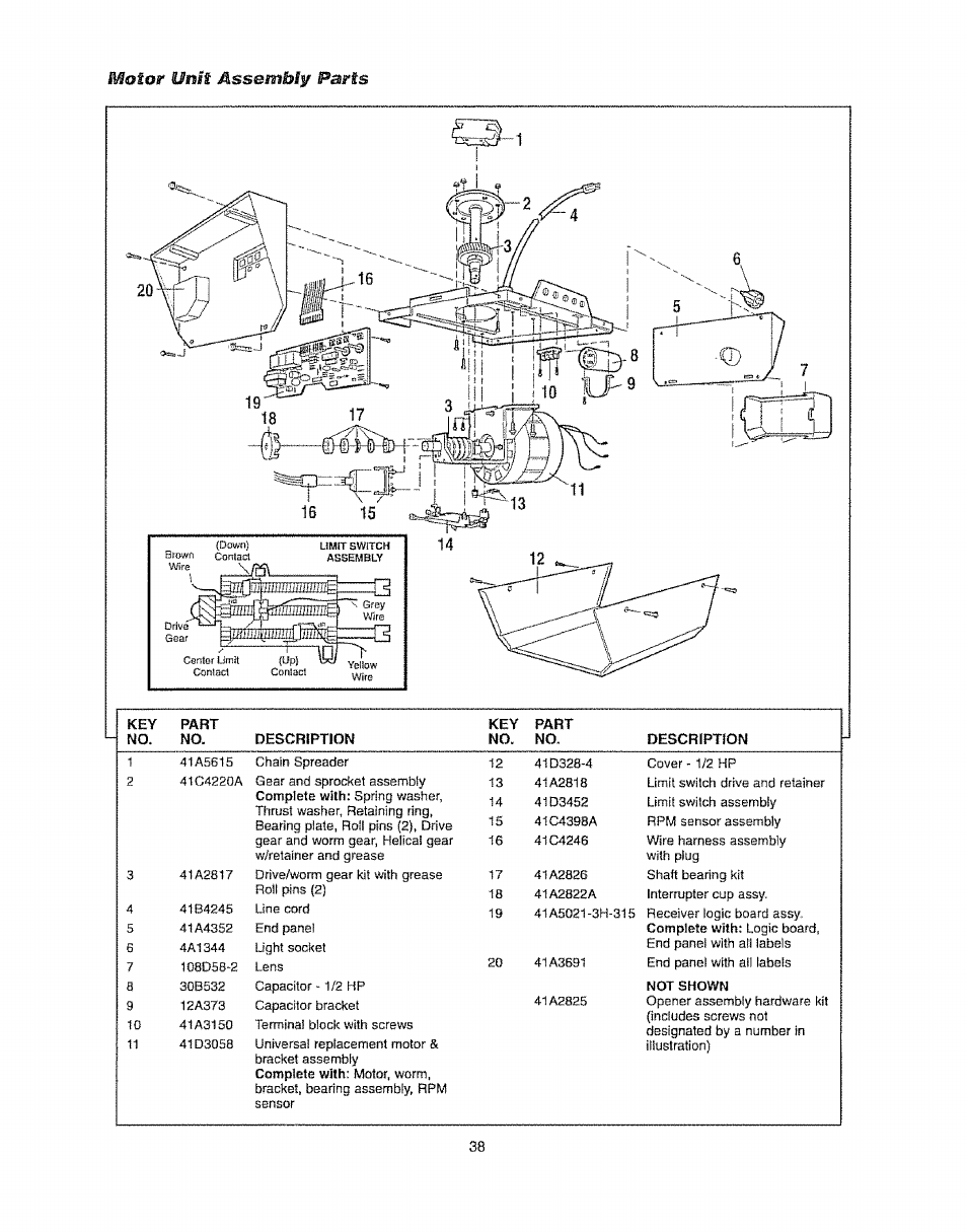 Motor sjnit ñssombly parts | Craftsman 139.53920D User Manual | Page 38 / 76