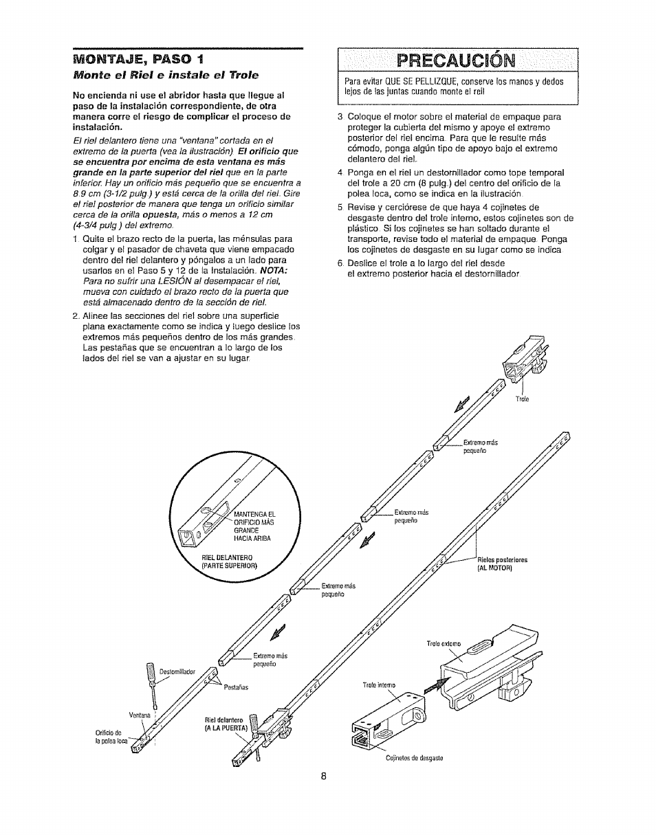 Precaución, Montaje, pñbú i mónte el met e instate el trote | Craftsman 139.53920D User Manual | Page 46 / 76