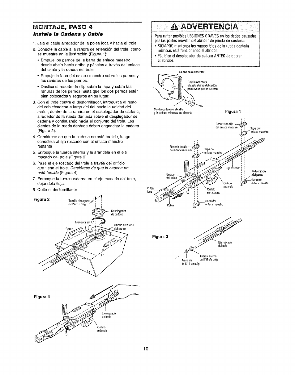 Moümje, p^so 4, Snstale la cadena y cable | Craftsman 139.53920D User Manual | Page 48 / 76