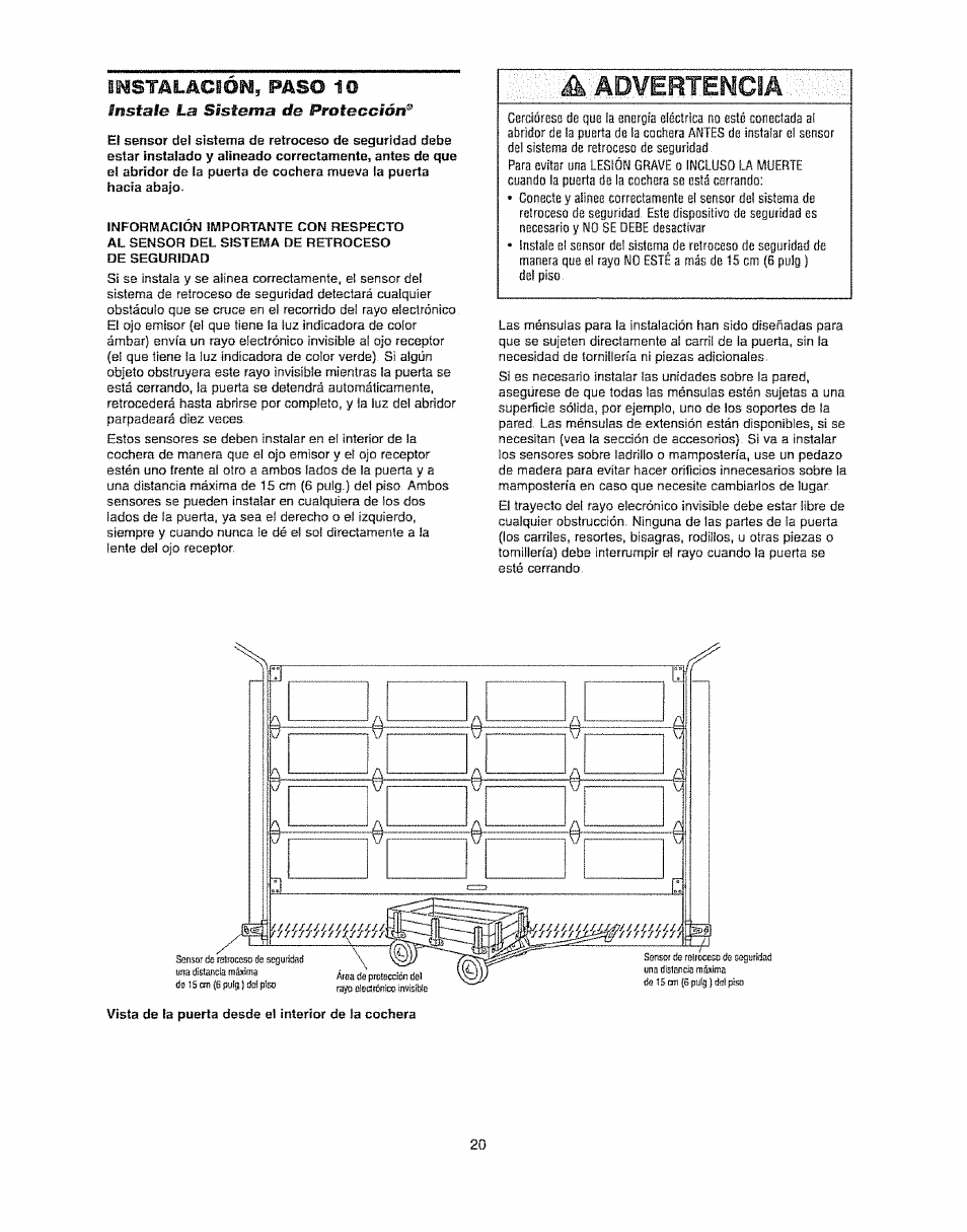 Aadvertencia, Imstal^ciom, paso 10, Instale la sistema de protección | Craftsman 139.53920D User Manual | Page 58 / 76