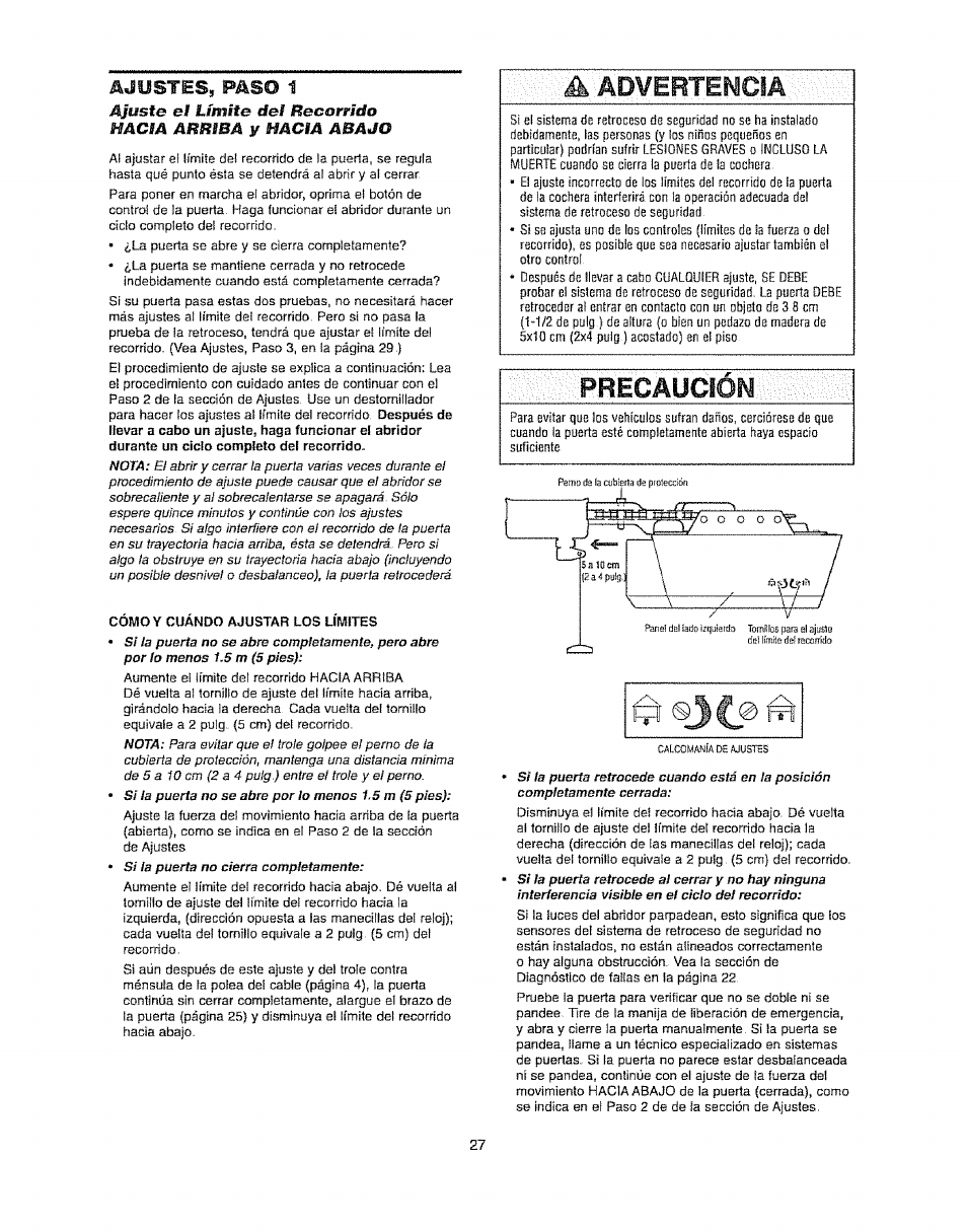 Advertencia, Precaución, Ajustes, paso 1 | Cómo y | Craftsman 139.53920D User Manual | Page 65 / 76