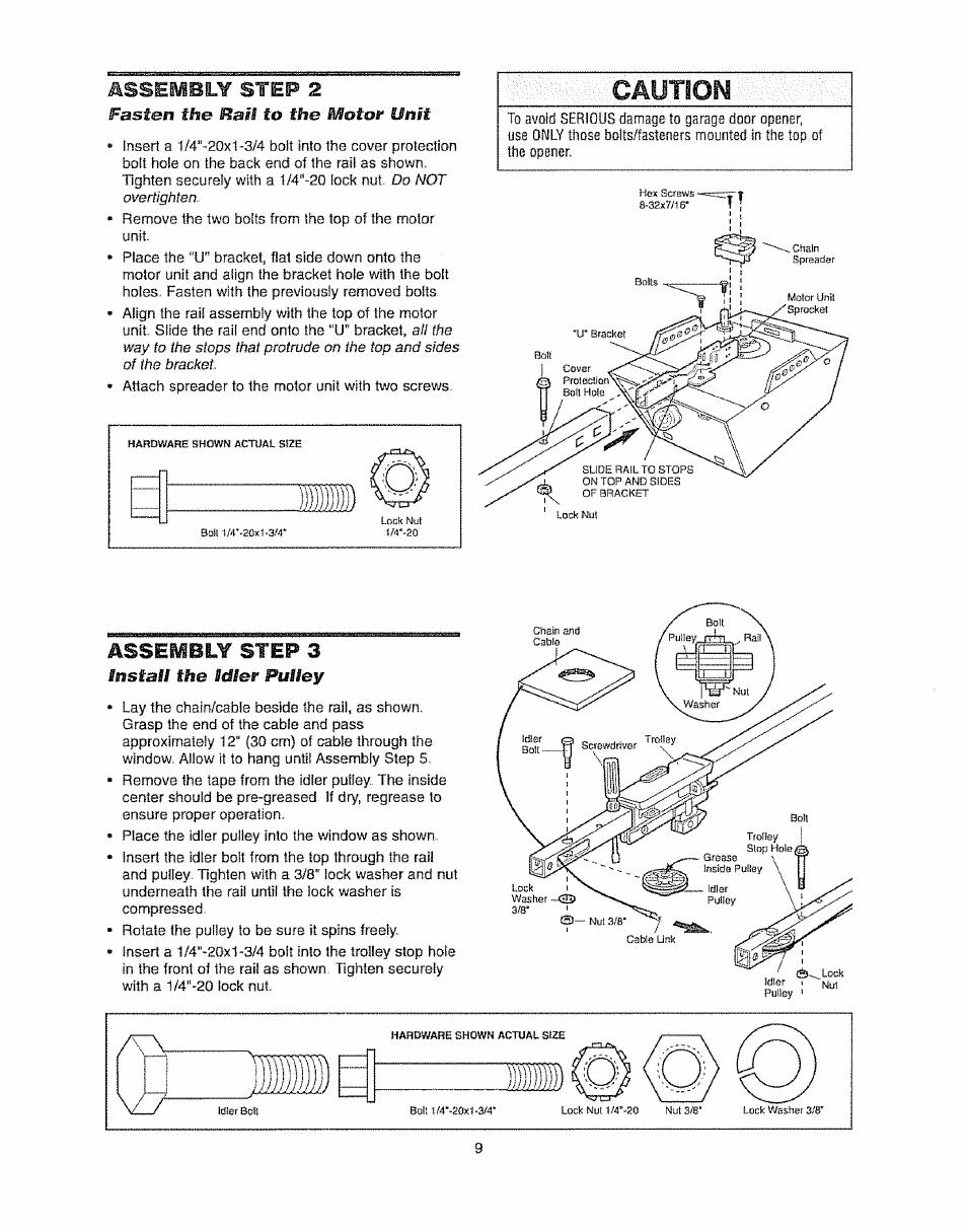 Assembly step 2, Caution, Assembly step 3 | Craftsman 139.53920D User Manual | Page 9 / 76