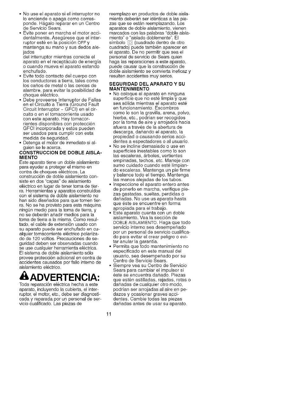 Aadvertencia, Dvertencia | Craftsman 358.799343 User Manual | Page 11 / 16