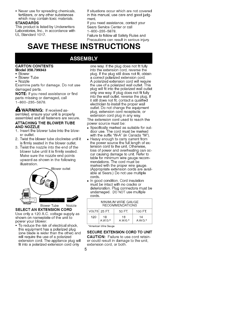 Assembly, Save these instructions | Craftsman 358.799343 User Manual | Page 5 / 16