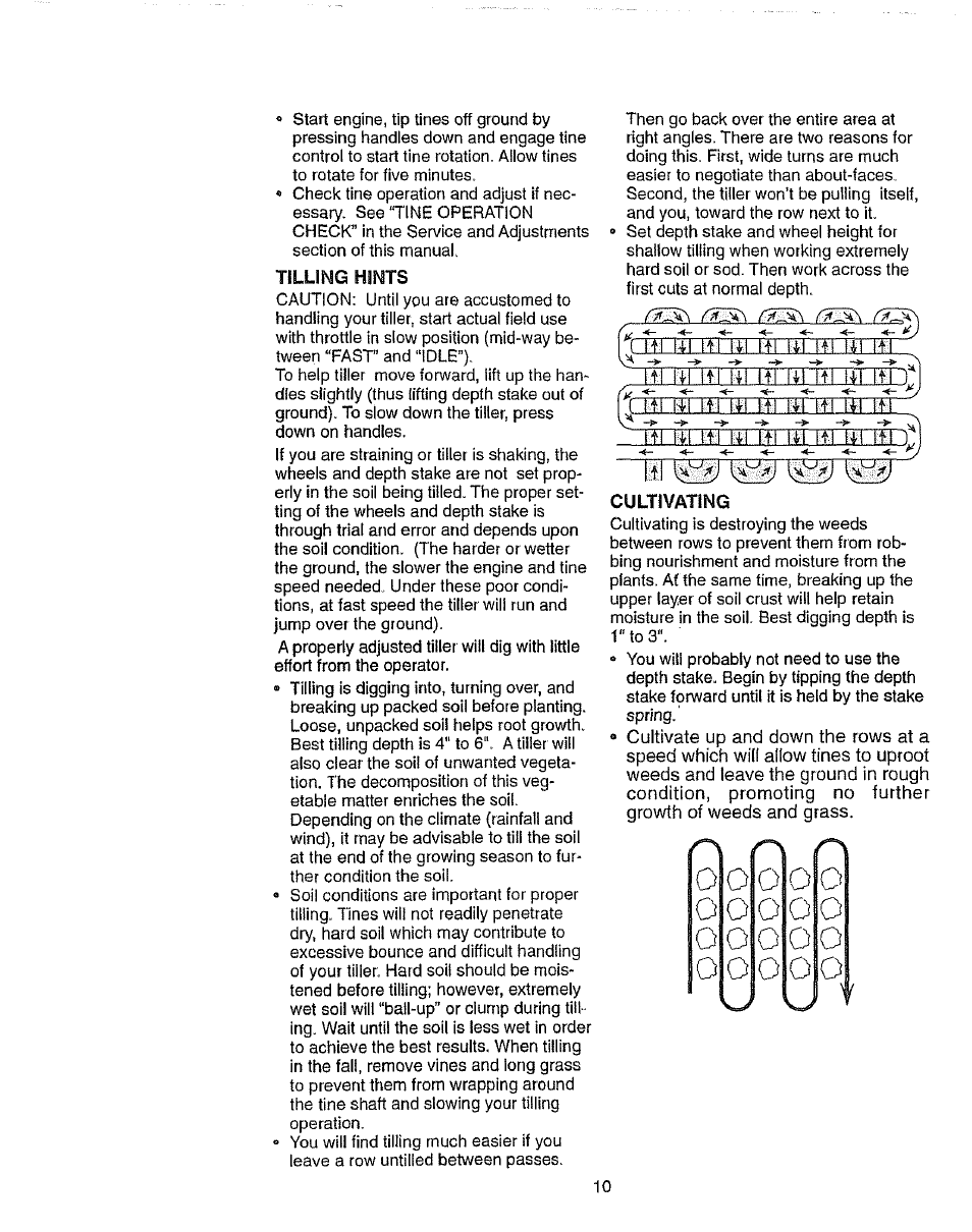 Tilling hints, Cultivating, Iliitiifi i | Craftsman 917.2922 User Manual | Page 10 / 32