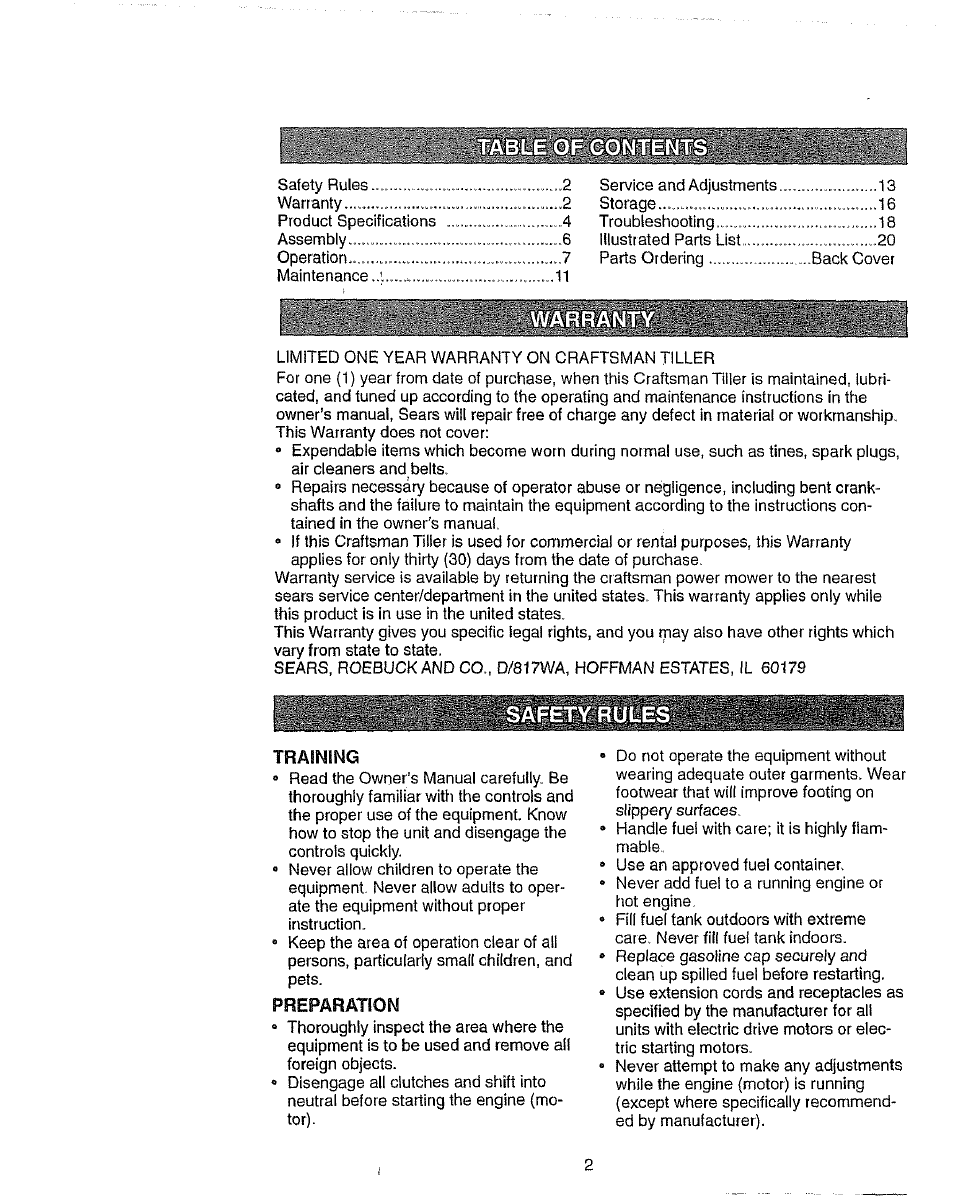 Safety rules, Training, Preparation | Craftsman 917.2922 User Manual | Page 2 / 32