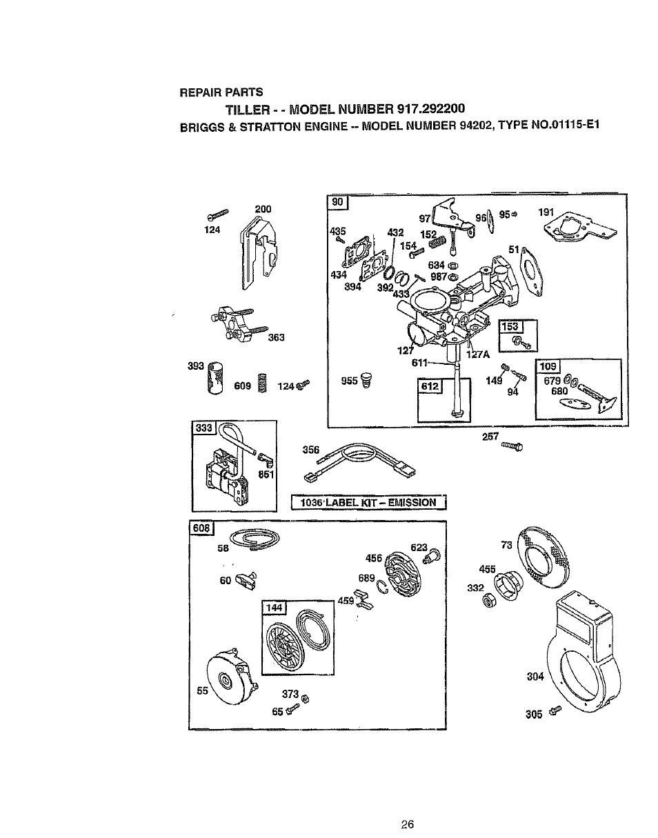 Tiller - - model number 917.292200 | Craftsman 917.2922 User Manual | Page 26 / 32