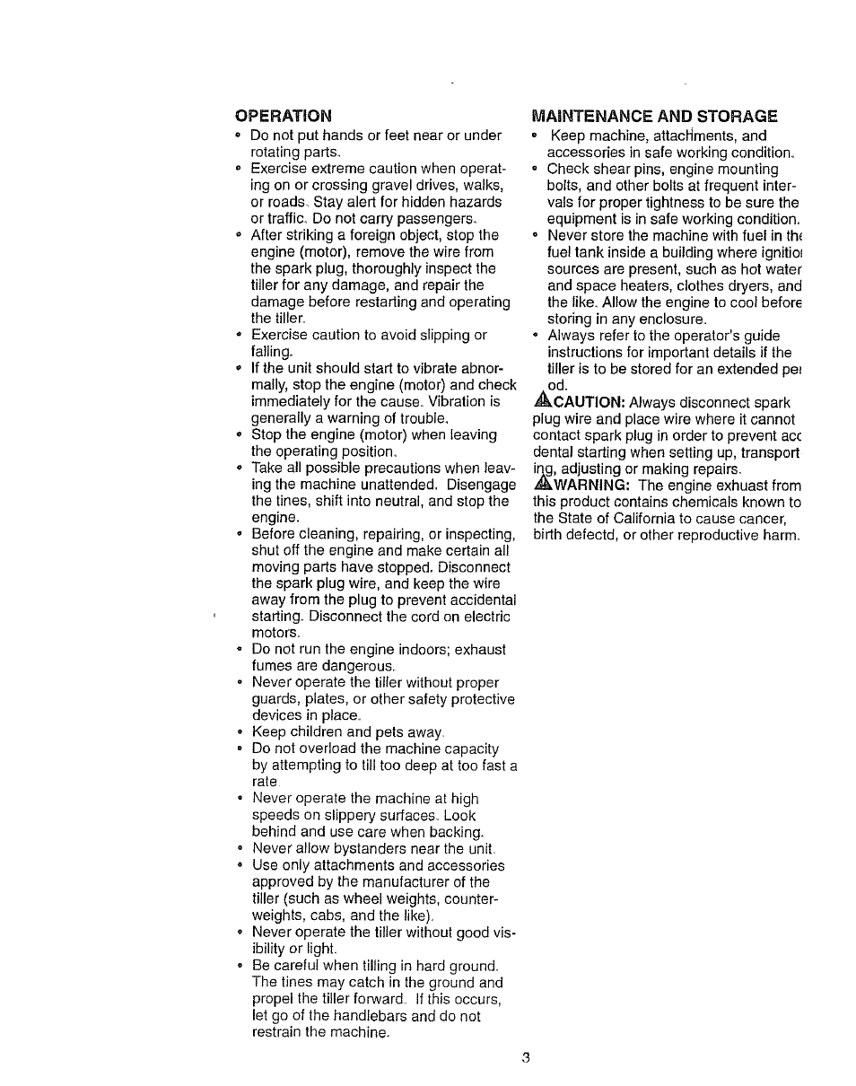 Operation, Maintenance and storage | Craftsman 917.2922 User Manual | Page 3 / 32