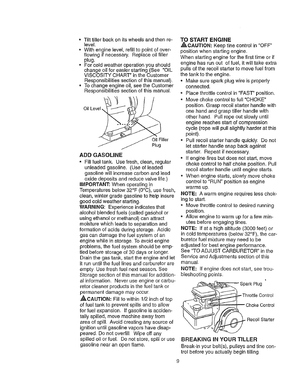 Breaking in your tiller | Craftsman 917.2922 User Manual | Page 9 / 32