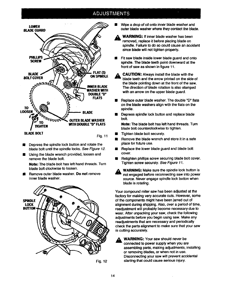 Adjustments | Craftsman 315.235380 User Manual | Page 14 / 38