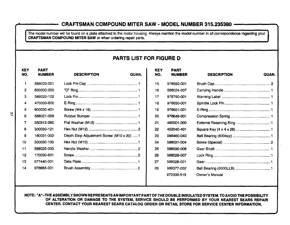 Craftsman 315.235380 User Manual | Page 37 / 38