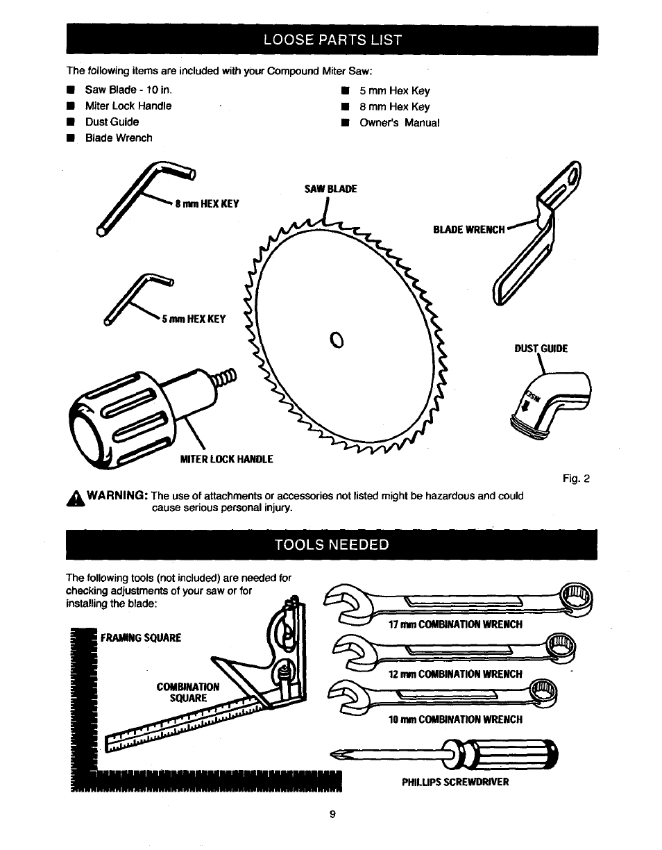 Loose parts list, Tools needed | Craftsman 315.235380 User Manual | Page 9 / 38