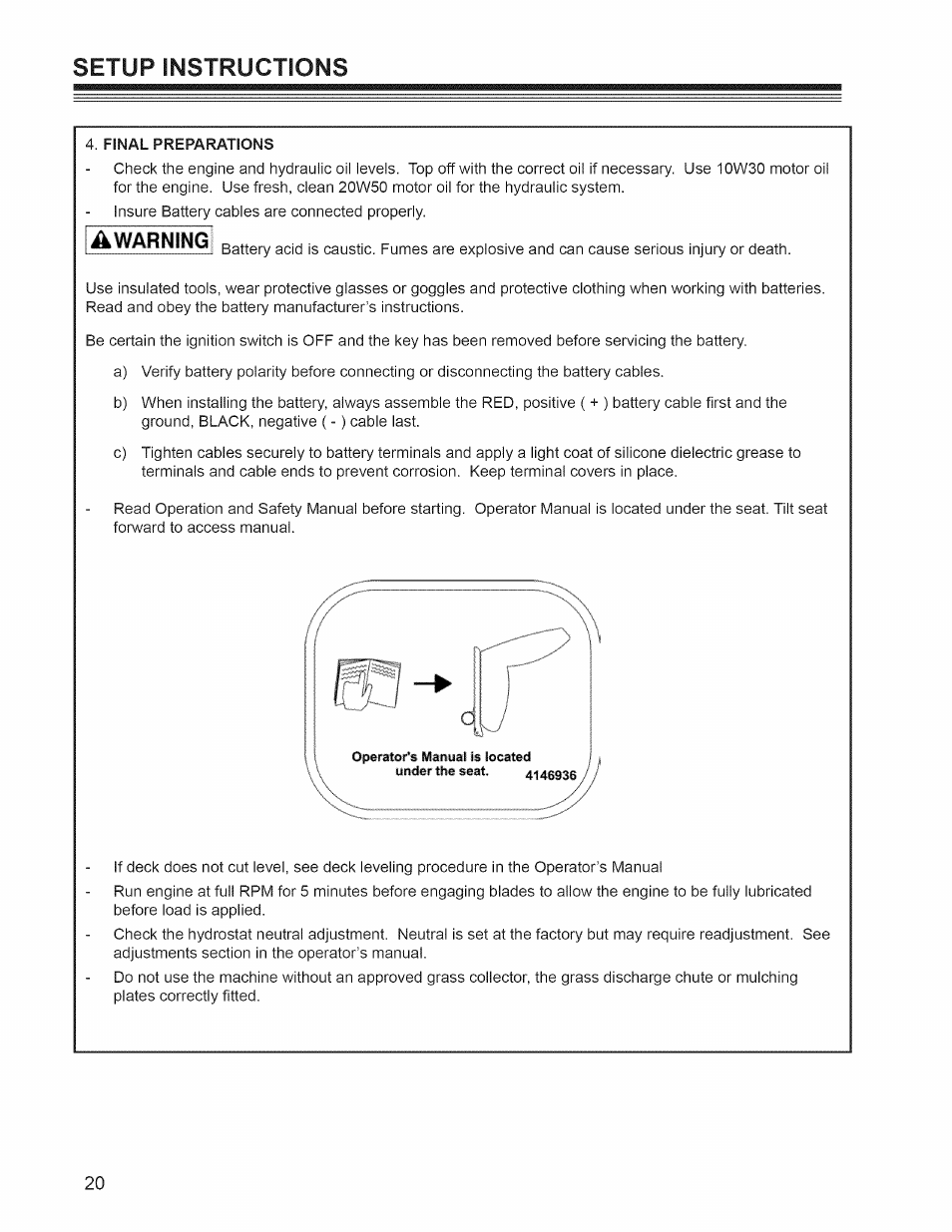 Setup instructions, Warning | Craftsman 127.28876 User Manual | Page 22 / 77