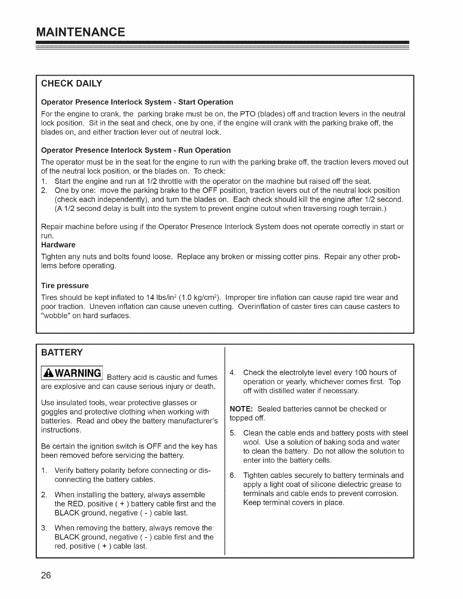 Battery, A warning, Maintenance | Craftsman 127.28876 User Manual | Page 28 / 77