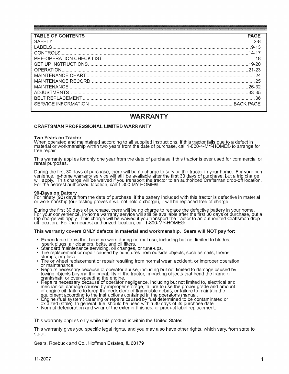 Warranty | Craftsman 127.28876 User Manual | Page 3 / 77