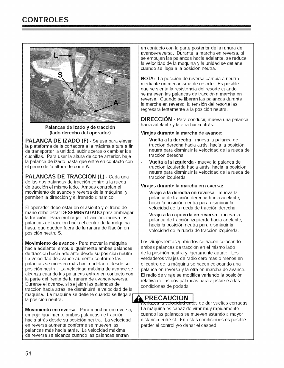 Precaución, Controles | Craftsman 127.28876 User Manual | Page 56 / 77