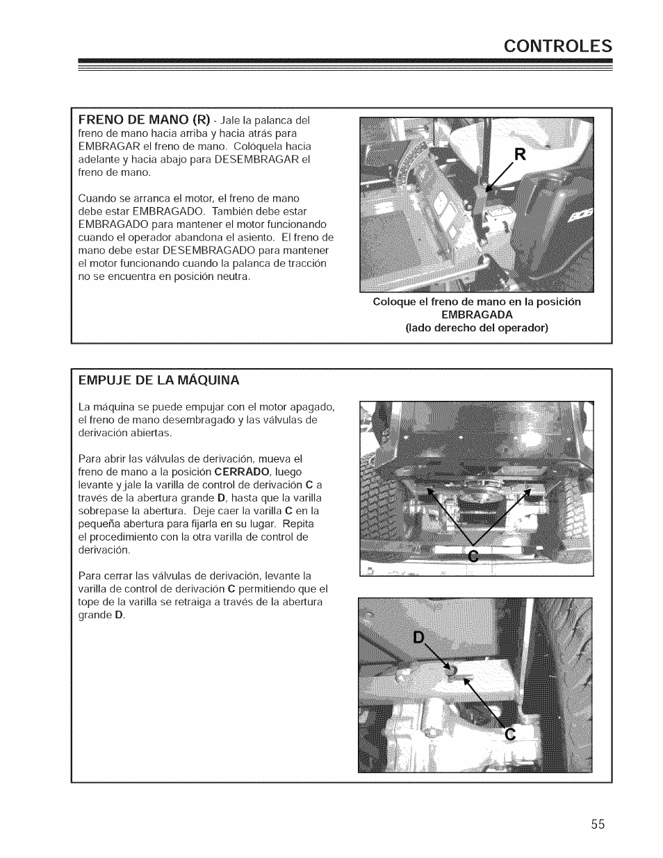 Empuje de la máquina, Controles | Craftsman 127.28876 User Manual | Page 57 / 77