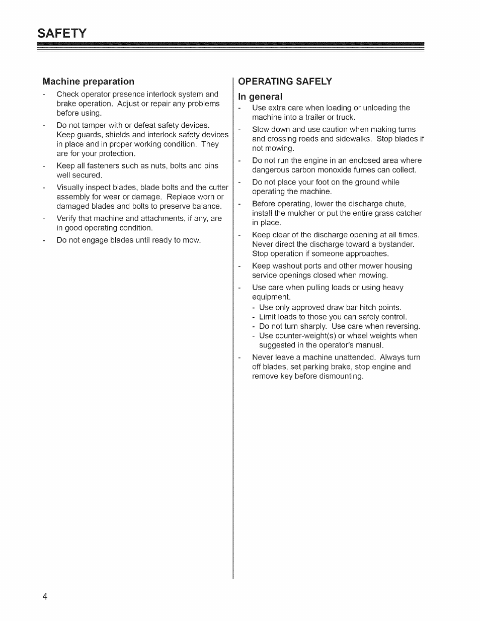 Operating safely in general, Safety | Craftsman 127.28876 User Manual | Page 6 / 77