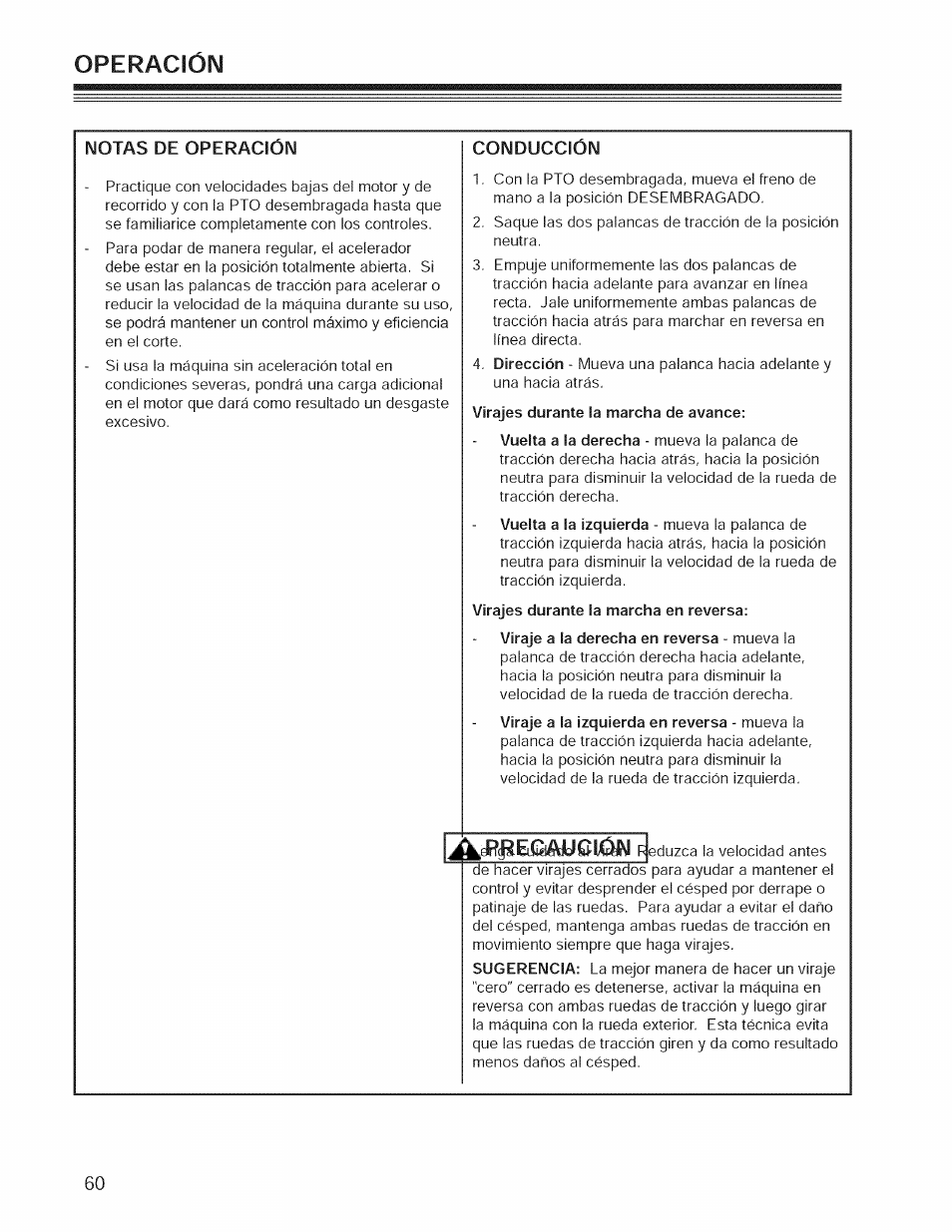 Notas de operación, Coimduccióim, Operación | Craftsman 127.28876 User Manual | Page 62 / 77