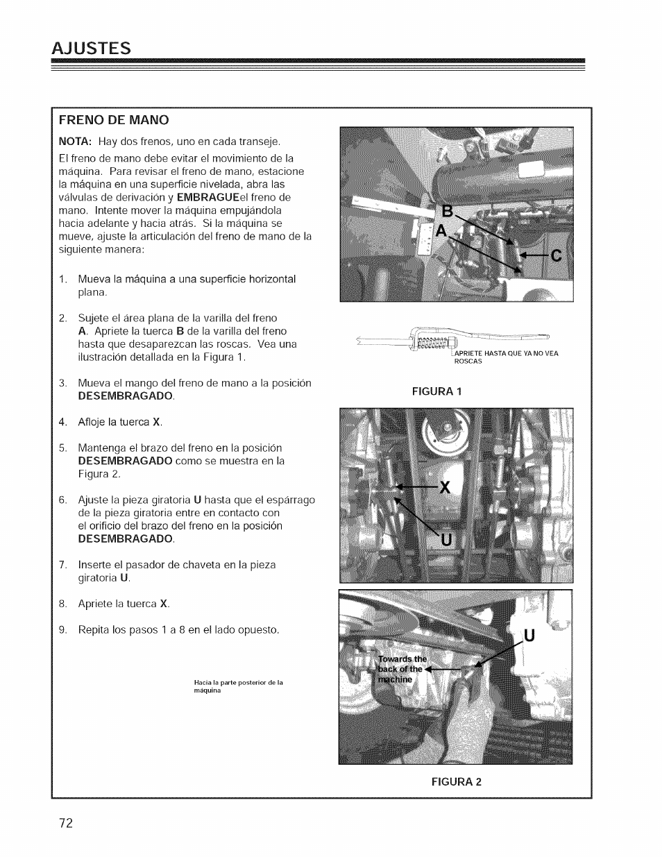 Freno de mano, Ajustes | Craftsman 127.28876 User Manual | Page 74 / 77