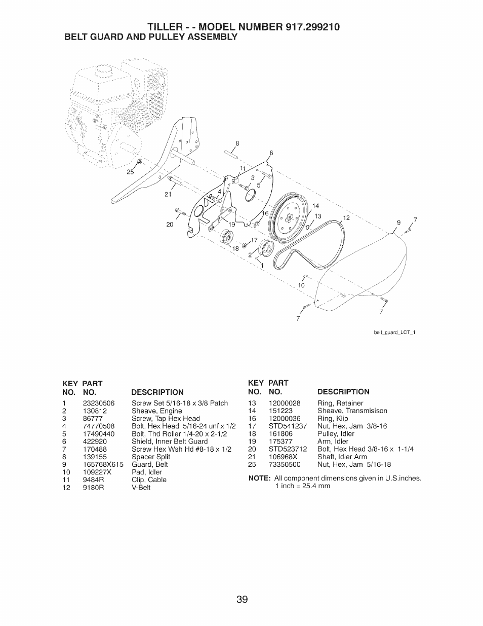 Belt guard and pulley assembly | Craftsman 917.299210 User Manual | Page 39 / 48