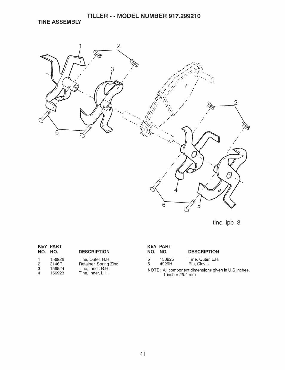 Tine assembly | Craftsman 917.299210 User Manual | Page 41 / 48