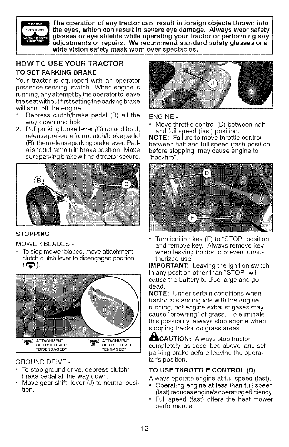 How to use your tractor to set parking brake | Craftsman 917.28907 User Manual | Page 12 / 64