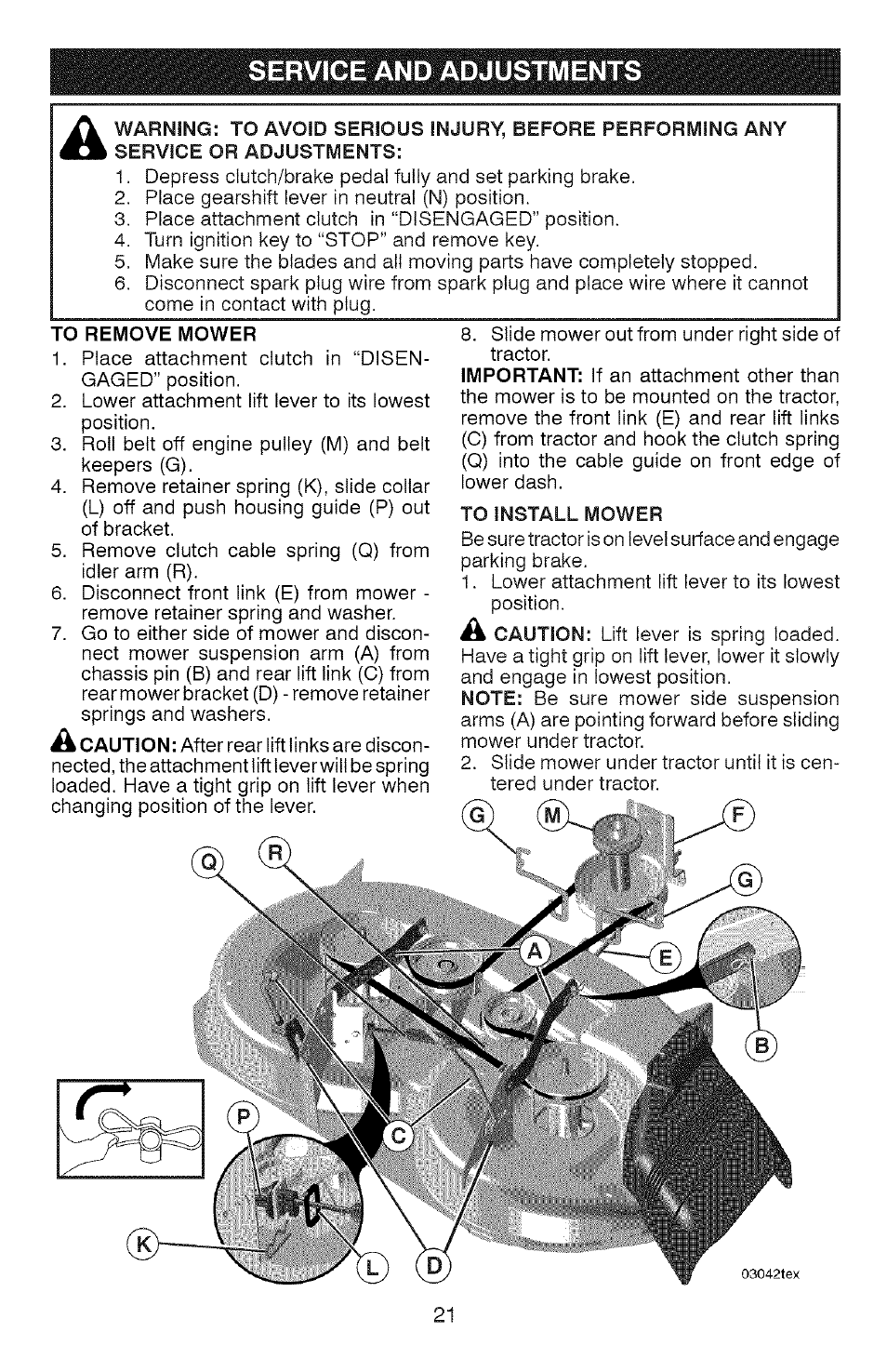 Service and adjustments | Craftsman 917.28907 User Manual | Page 21 / 64