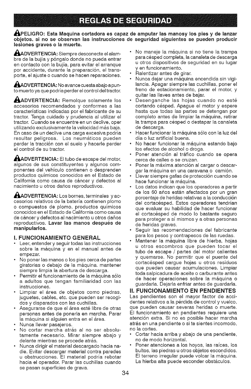 Reglas de seguridad | Craftsman 917.28907 User Manual | Page 34 / 64