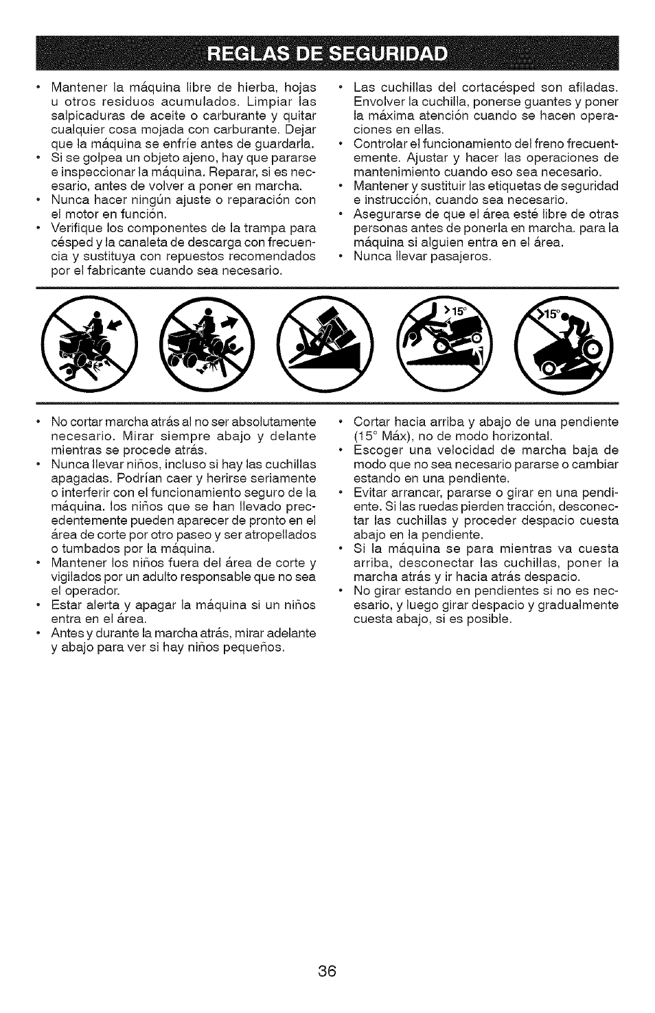 Reglas de seguridad | Craftsman 917.28907 User Manual | Page 36 / 64