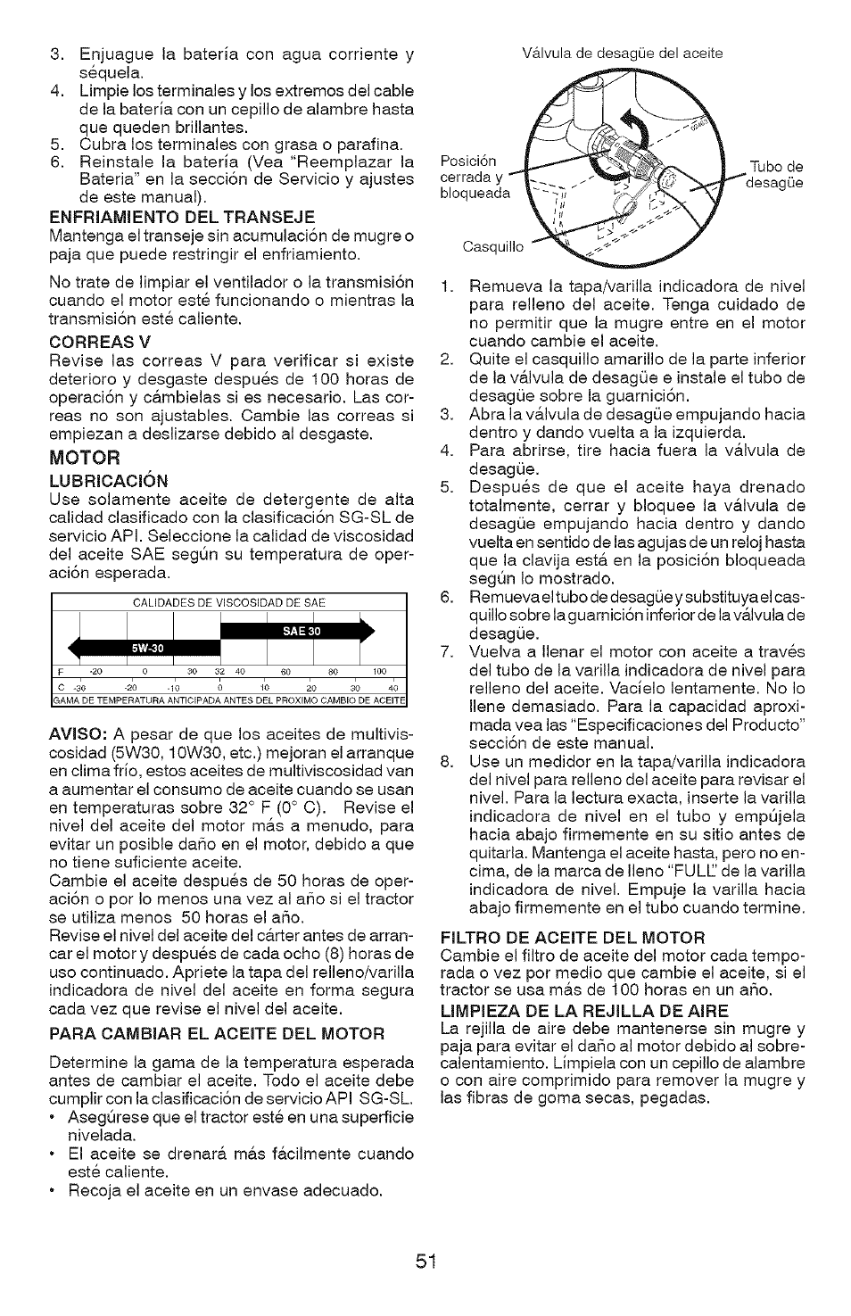 Enfriamiento del transeje, Correas v, Lubricación | Para cambiar el aceite del motor, Filtro de aceite del motor | Craftsman 917.28907 User Manual | Page 51 / 64