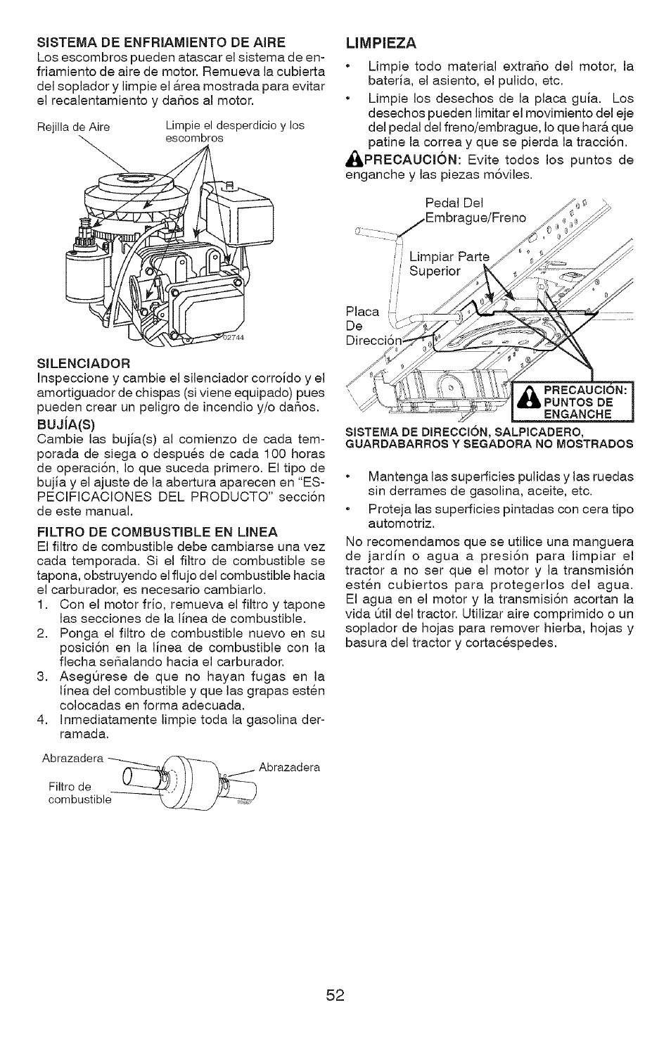 Silenciador, Filtro de combustible en linea | Craftsman 917.28907 User Manual | Page 52 / 64