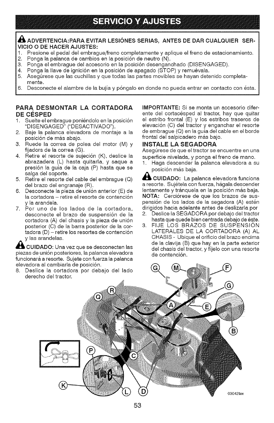 Servicio y ajustes | Craftsman 917.28907 User Manual | Page 53 / 64