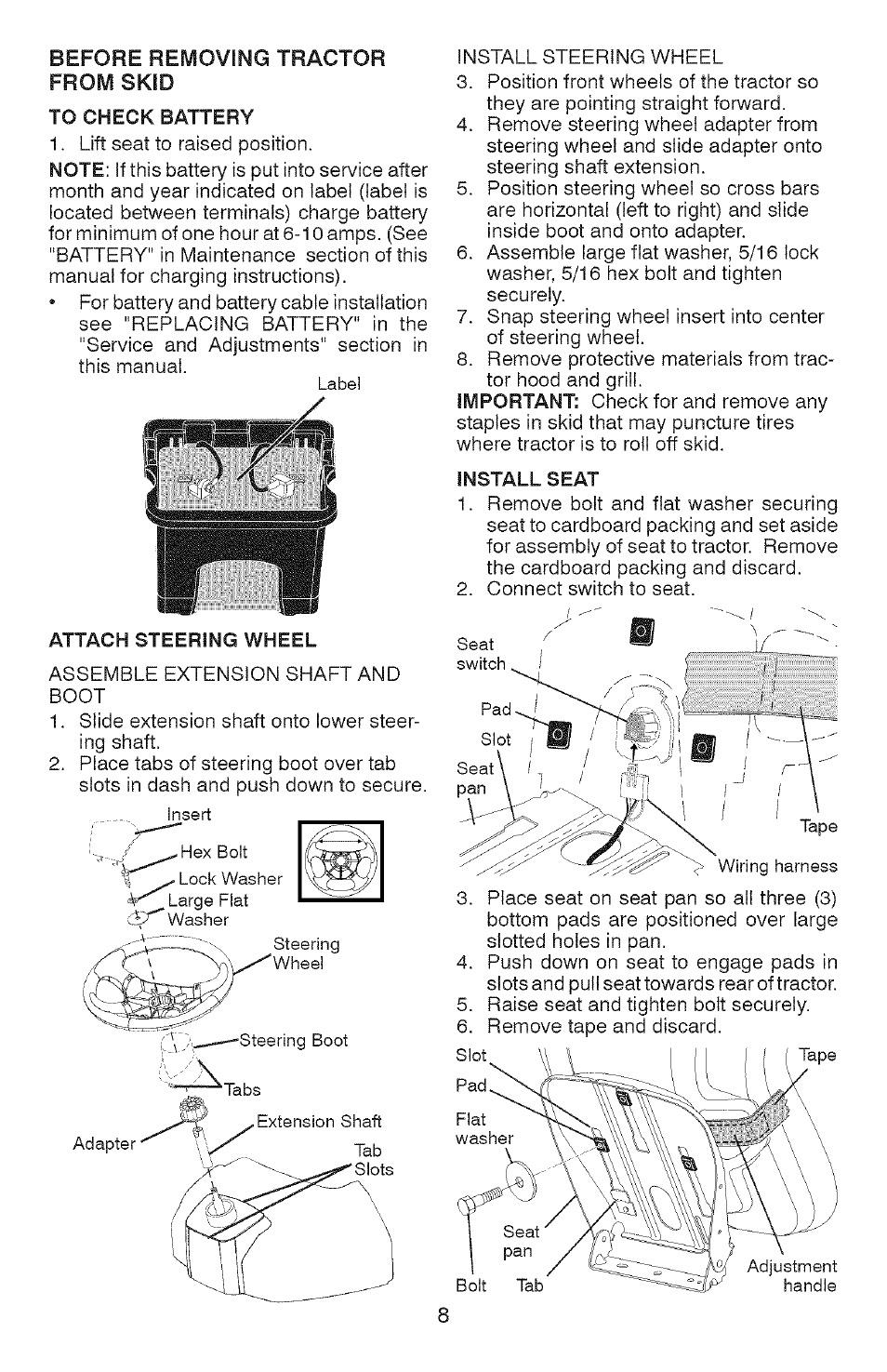 Before removing tractor from skid | Craftsman 917.28907 User Manual | Page 8 / 64