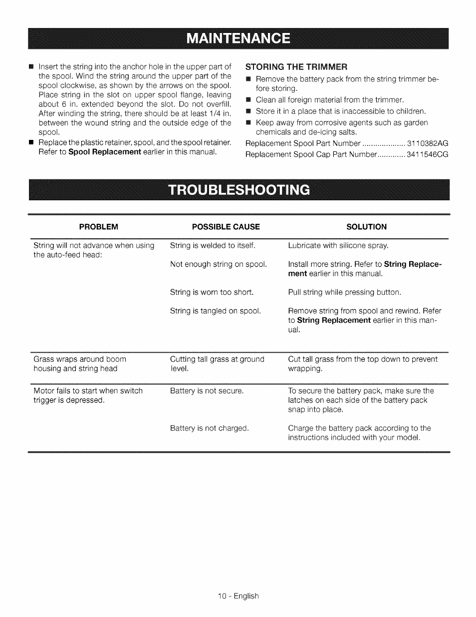 Maintenanc, Troubleshooting | Craftsman CR2000 User Manual | Page 10 / 24