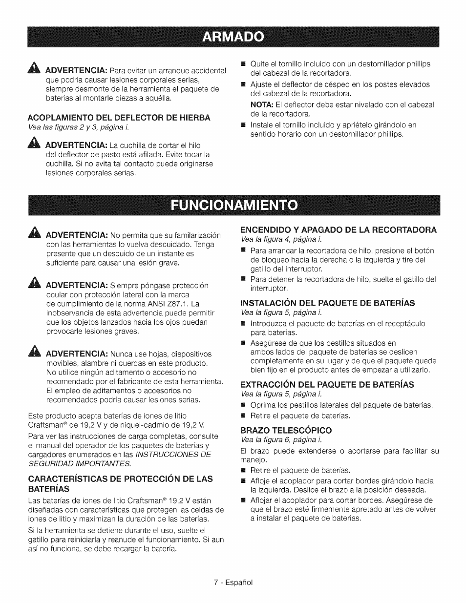 Funcionamient, Funcionamiento -9, Armado | Craftsman CR2000 User Manual | Page 19 / 24