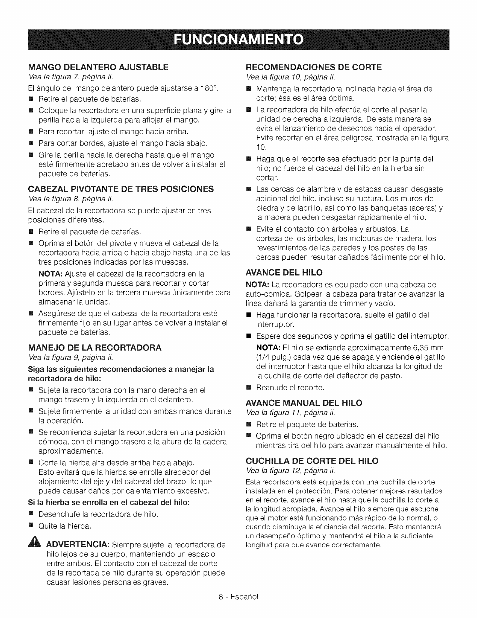 Funcionamient | Craftsman CR2000 User Manual | Page 20 / 24