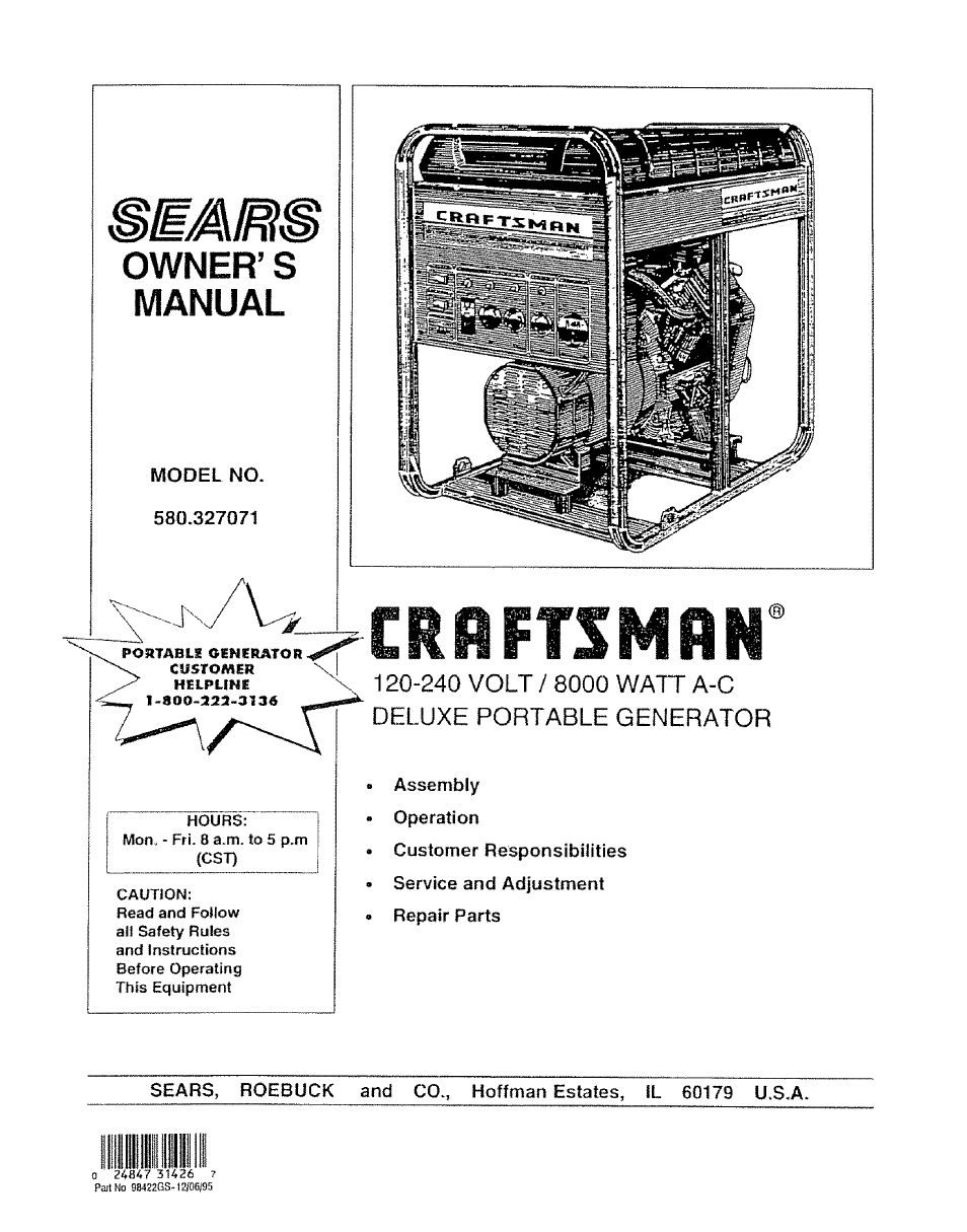 Craftsman 580.327071 User Manual | 28 pages